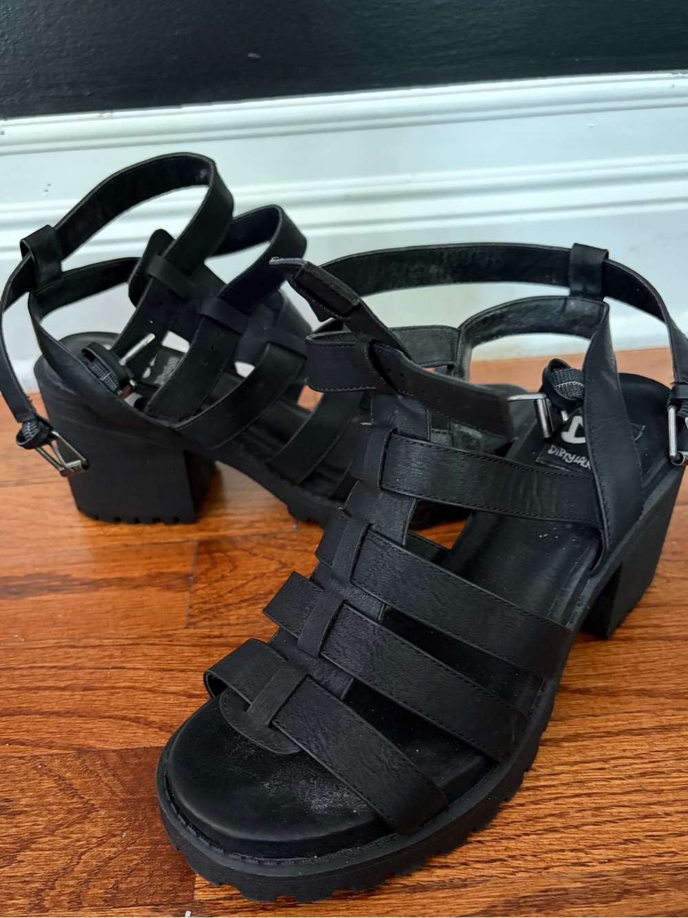 Black Strappy Block Heel Sandals - Women